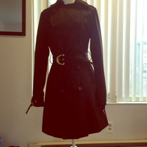 Black silky dress trench coat with belt